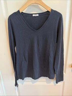 Adam Lippes Navy V-Neck Long Sleeve Tee